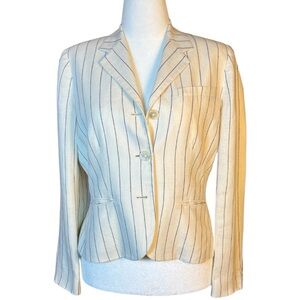 Lauren Ralph Lauren Exclusive White Black Striped Linen Blazer 12 Cropped 145